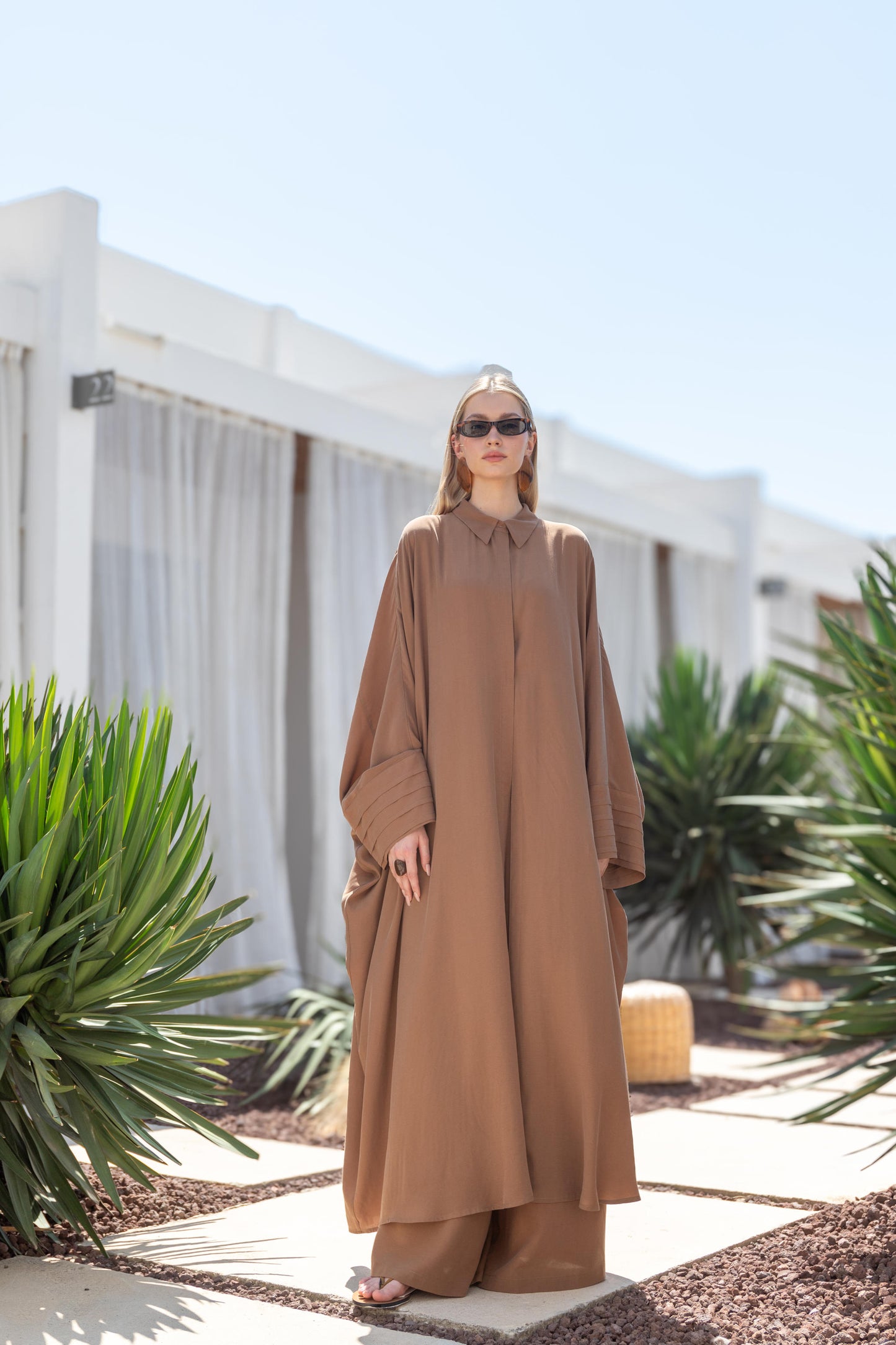İpek Viskoz Kumaş Naturel Abaya Pantolon Takım
