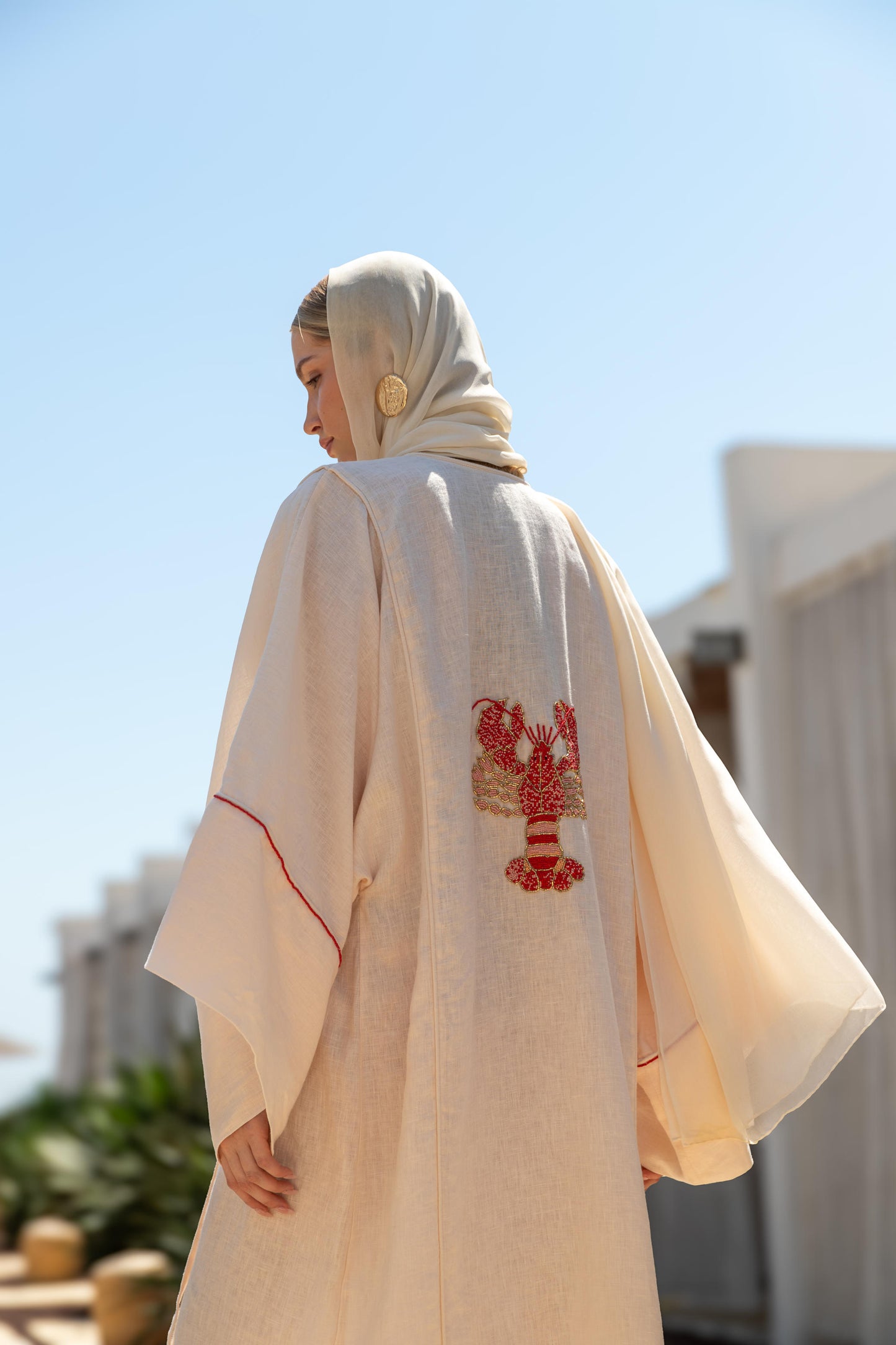 Elde Miyuki Boncuklarla İstakoz İşlemeli Kimono