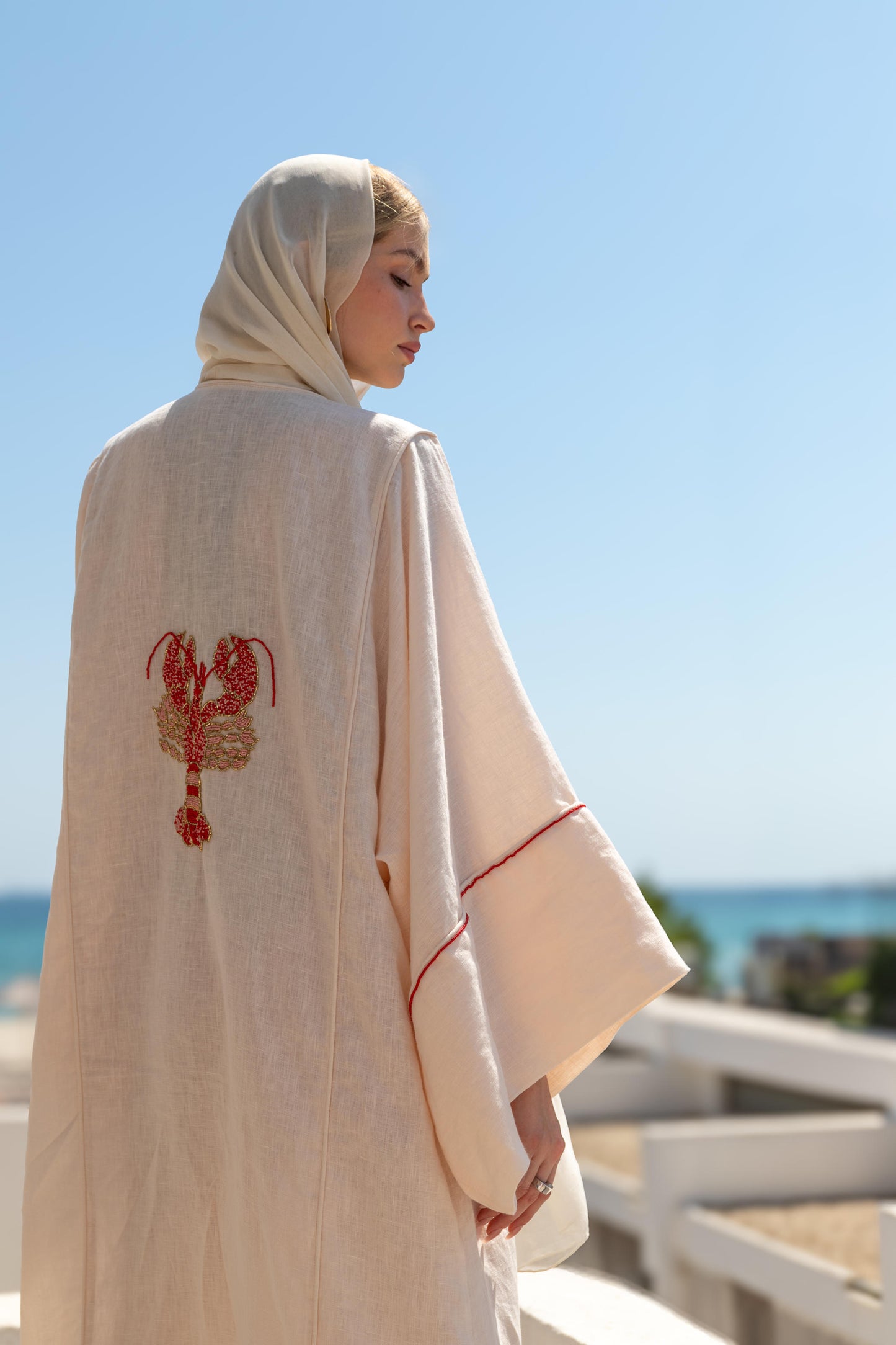 Elde Miyuki Boncuklarla İstakoz İşlemeli Kimono