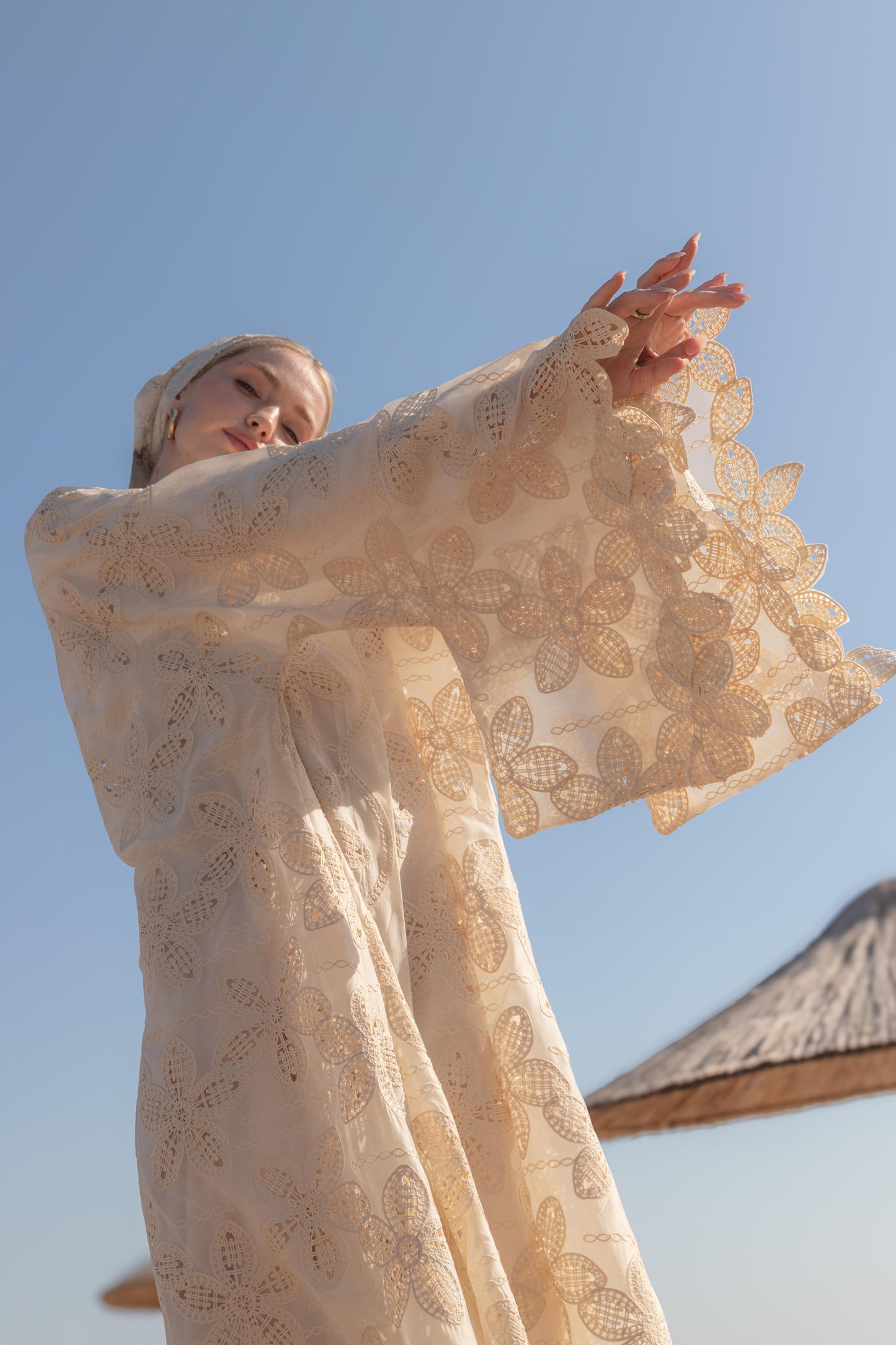 Kroşe Çiçekli İpek Fisto Bohem Kimono