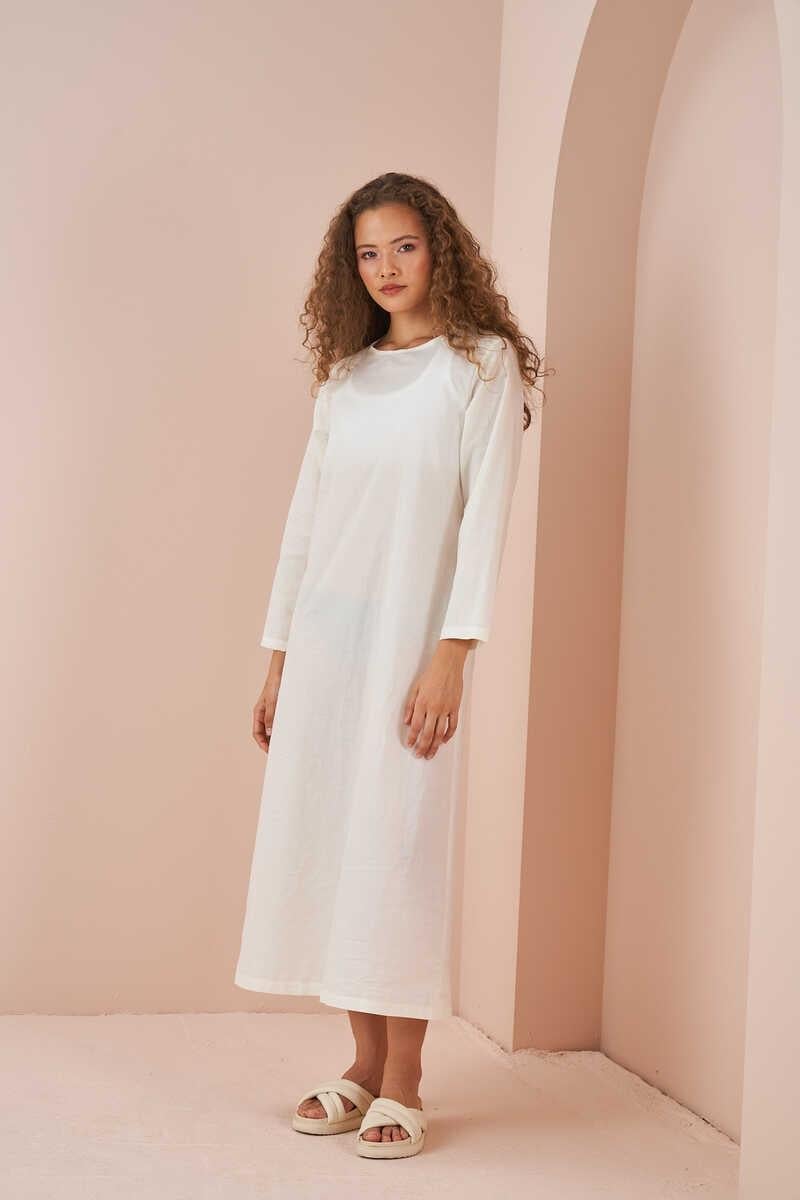 % 100 Pamuk Vual Uzun Kollu İç Elbise Ekru