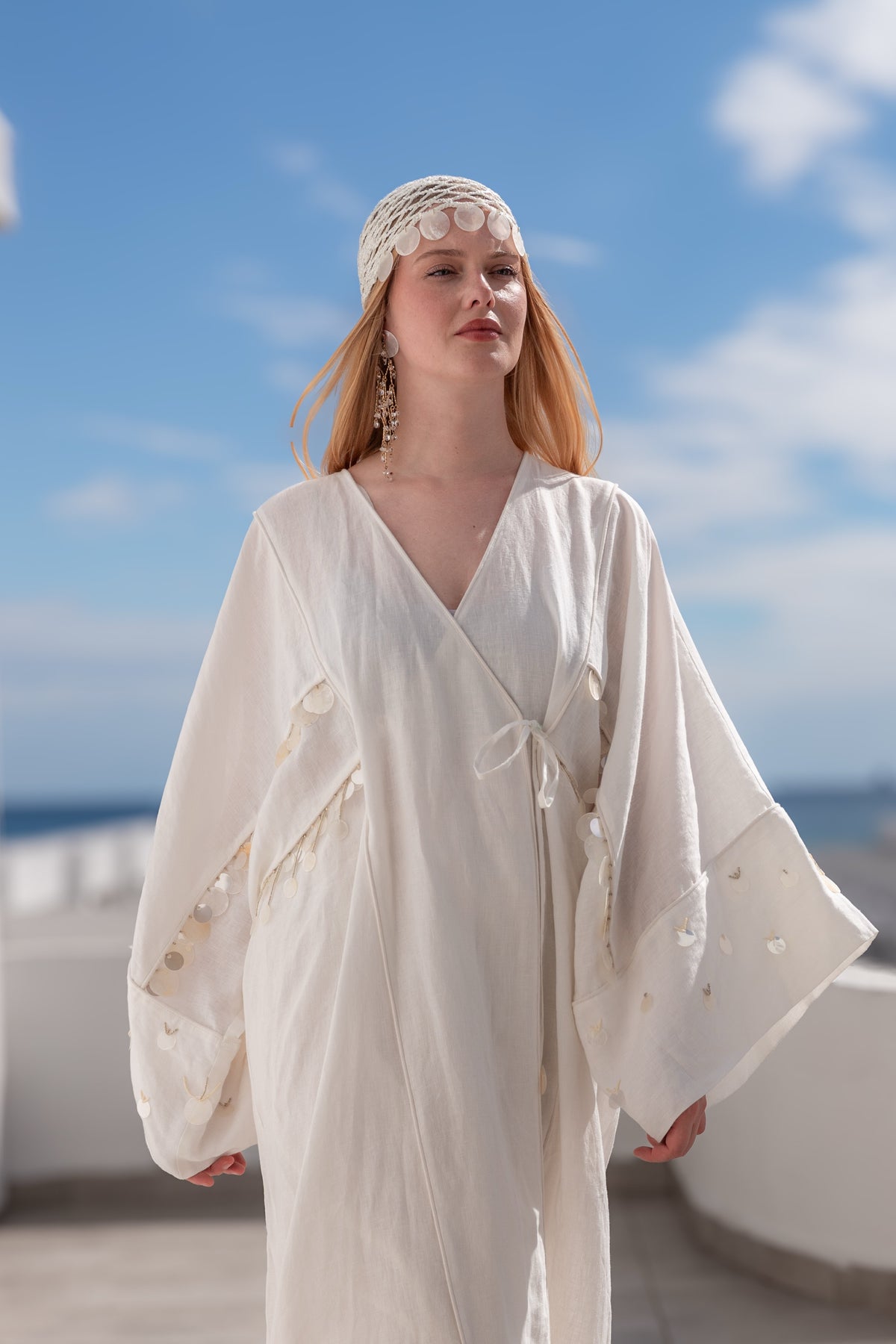 BODRUM KİMONO | Sedef İşlemeli Keten Kimono