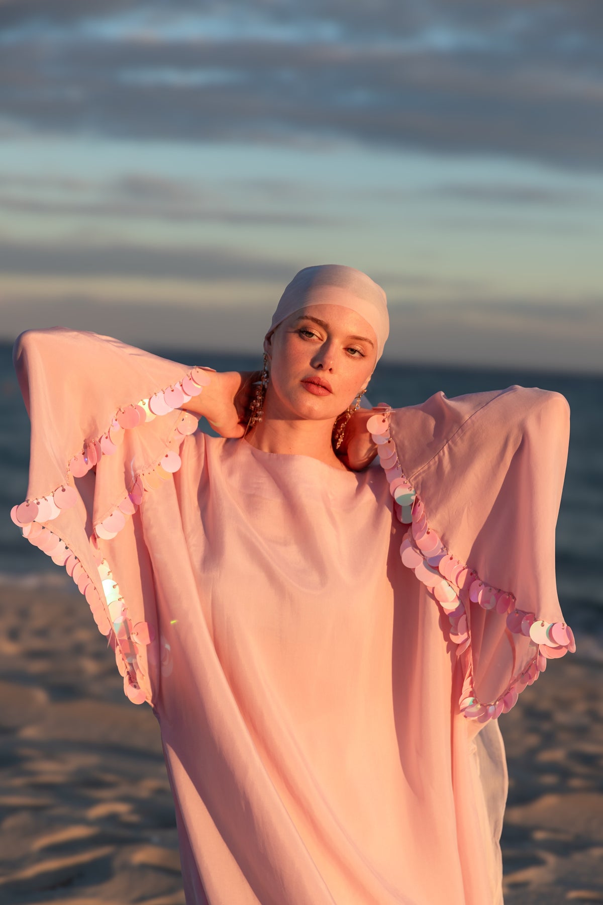 RÊVERIE | El İşlemeli İpekli Cupra Kaftan Elbise Pink Dreams