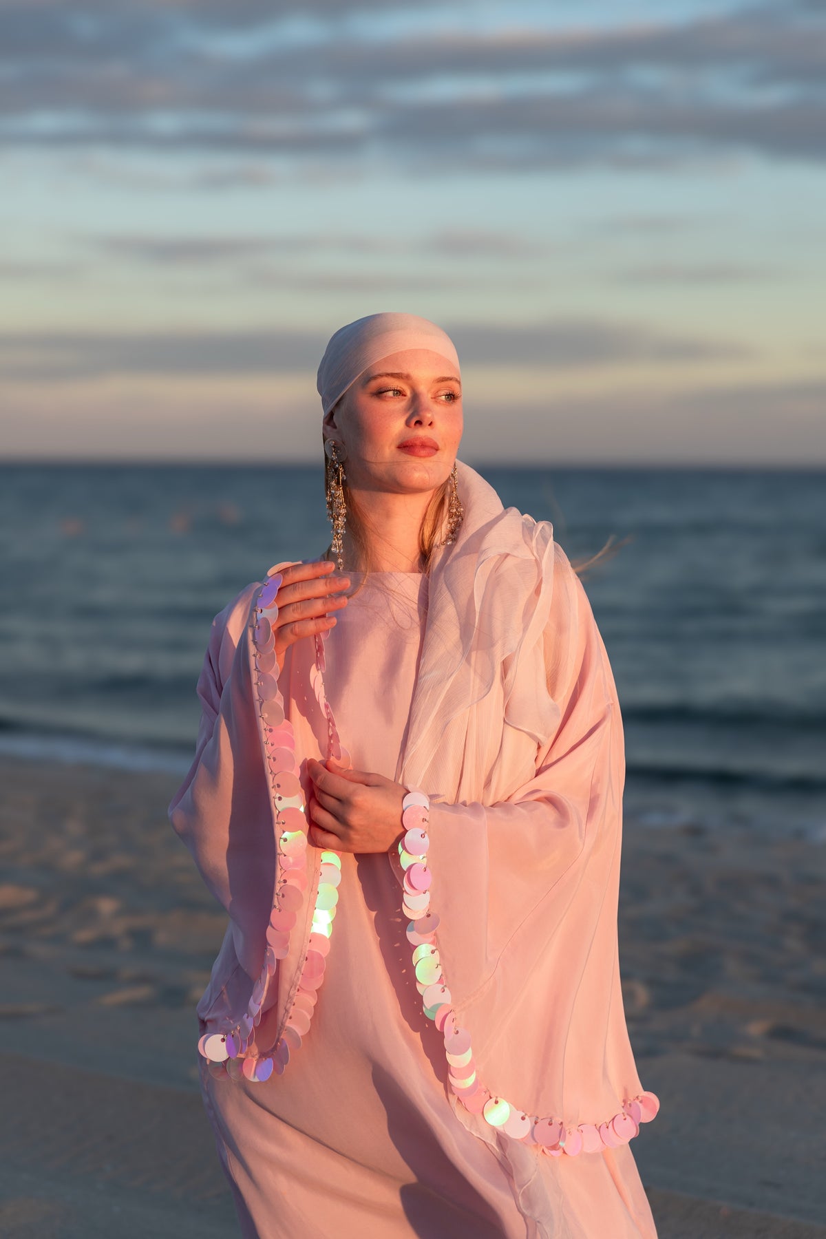 RÊVERIE | El İşlemeli İpekli Cupra Kaftan Elbise Pink Dreams