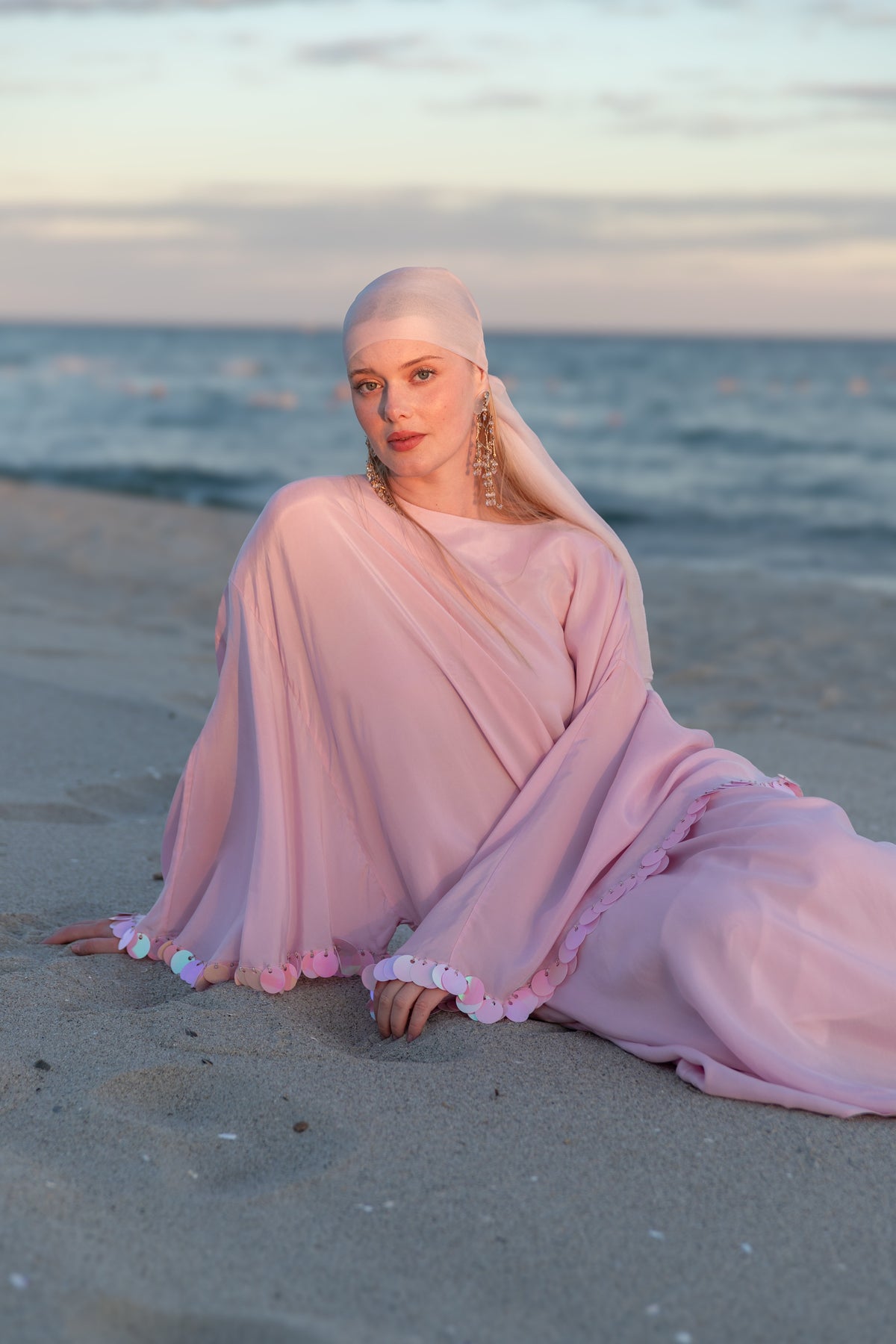 RÊVERIE | El İşlemeli İpekli Cupra Kaftan Elbise Pink Dreams