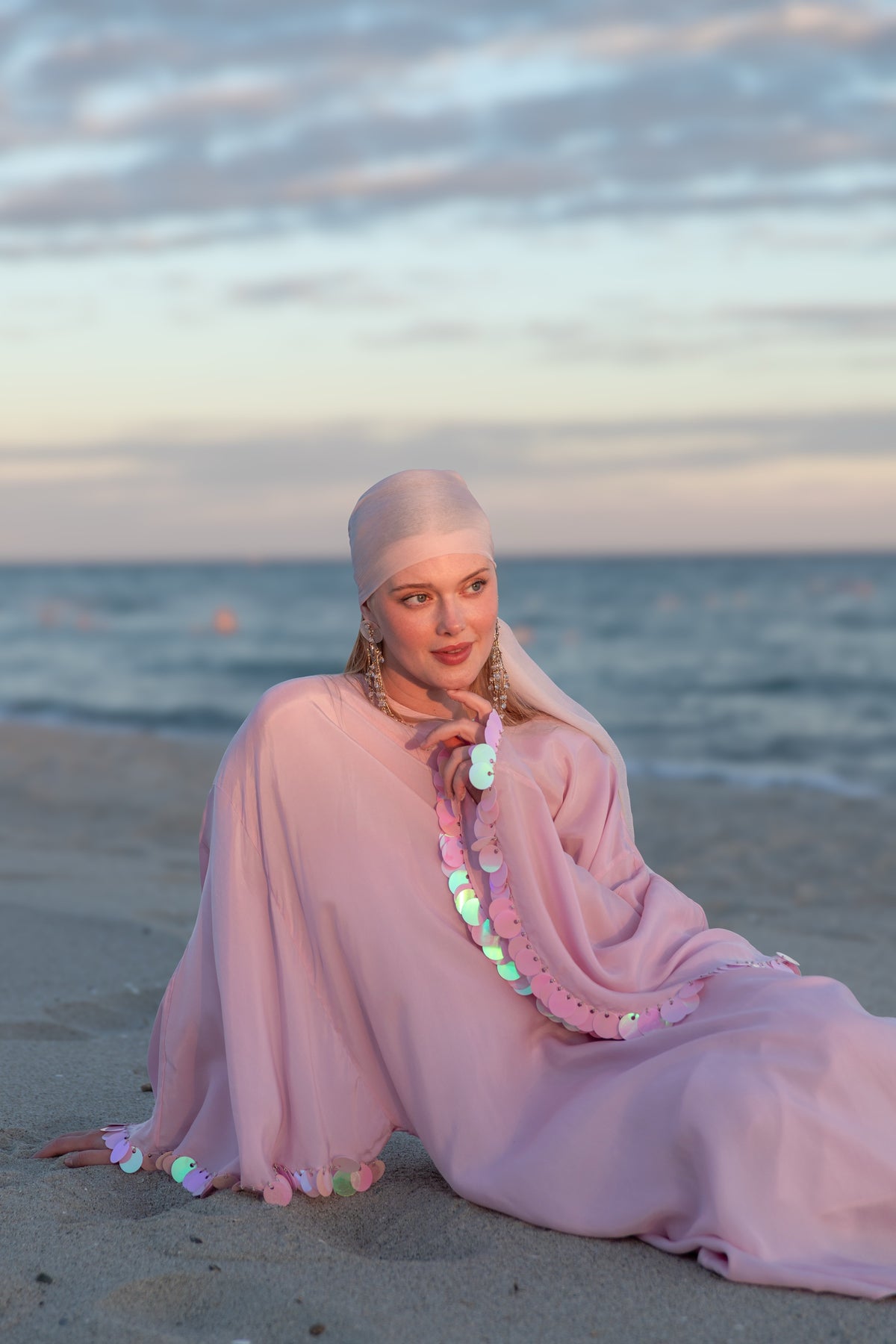 RÊVERIE | El İşlemeli İpekli Cupra Kaftan Elbise Pink Dreams
