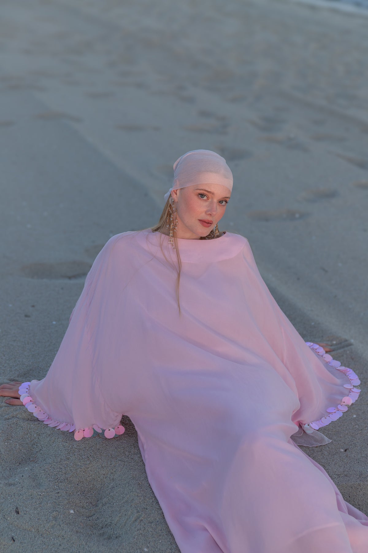 RÊVERIE | El İşlemeli İpekli Cupra Kaftan Elbise Pink Dreams