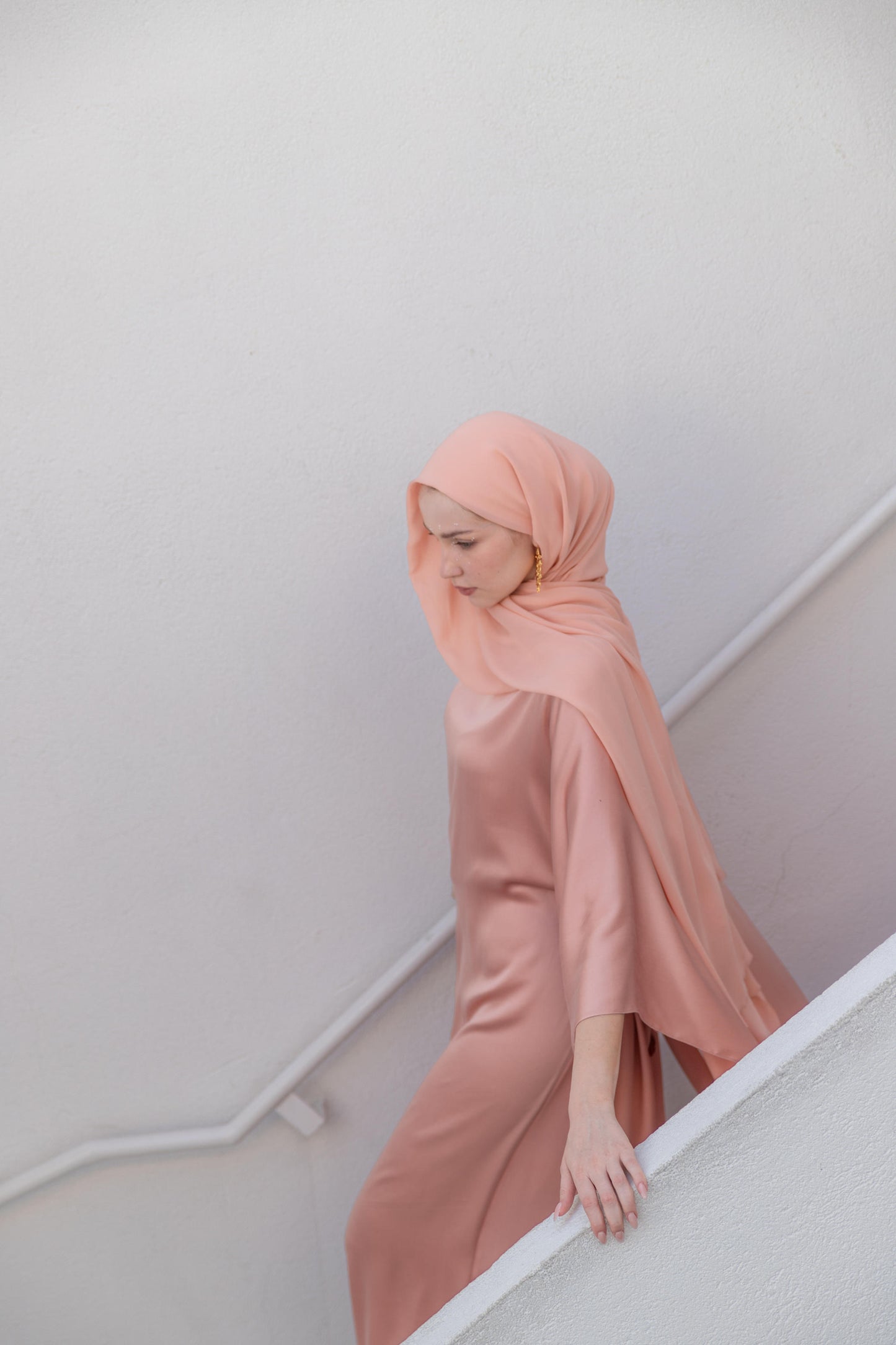 100% İpek Pelerin Abiye Peach